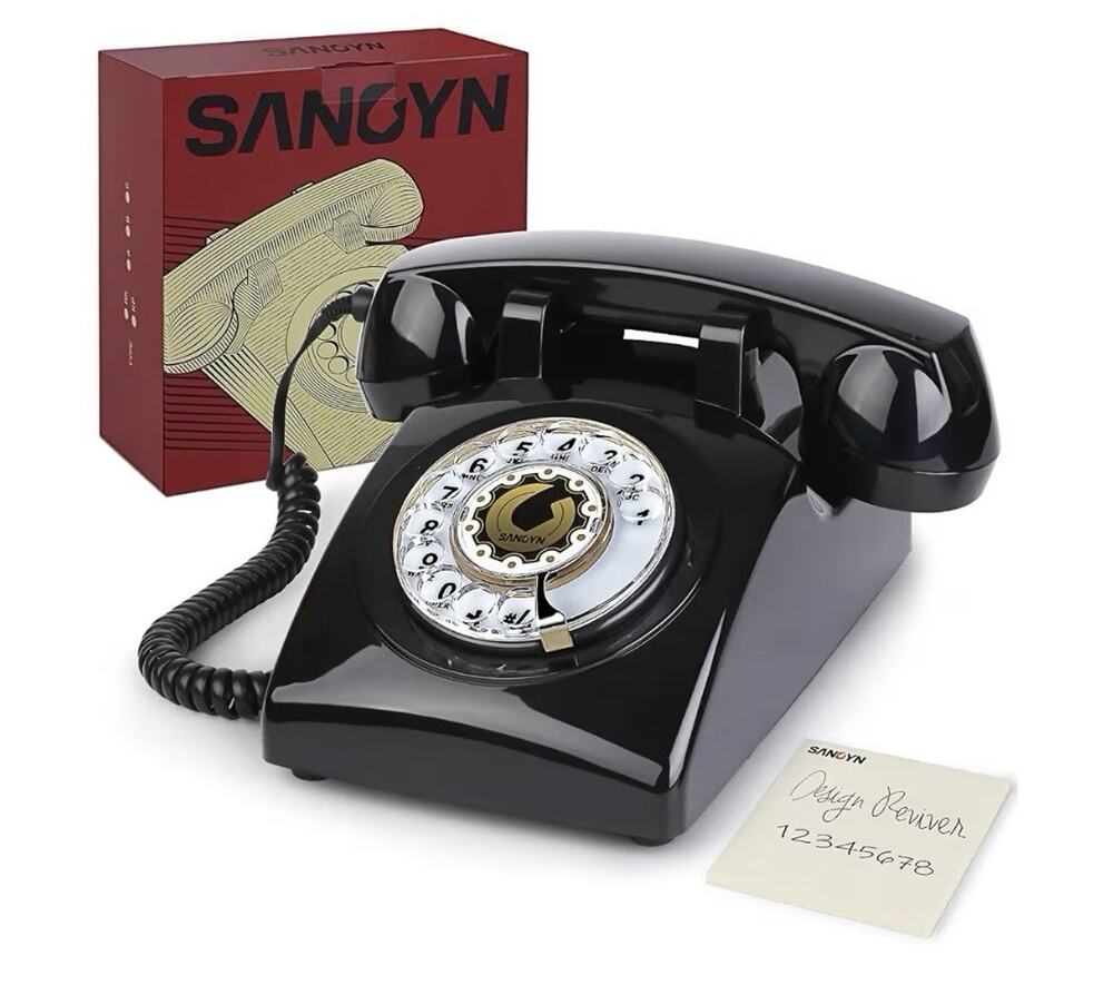 Sangyn Retro Rotary Dial Telephone Black Corded Landline Phone Mechanical Ringer